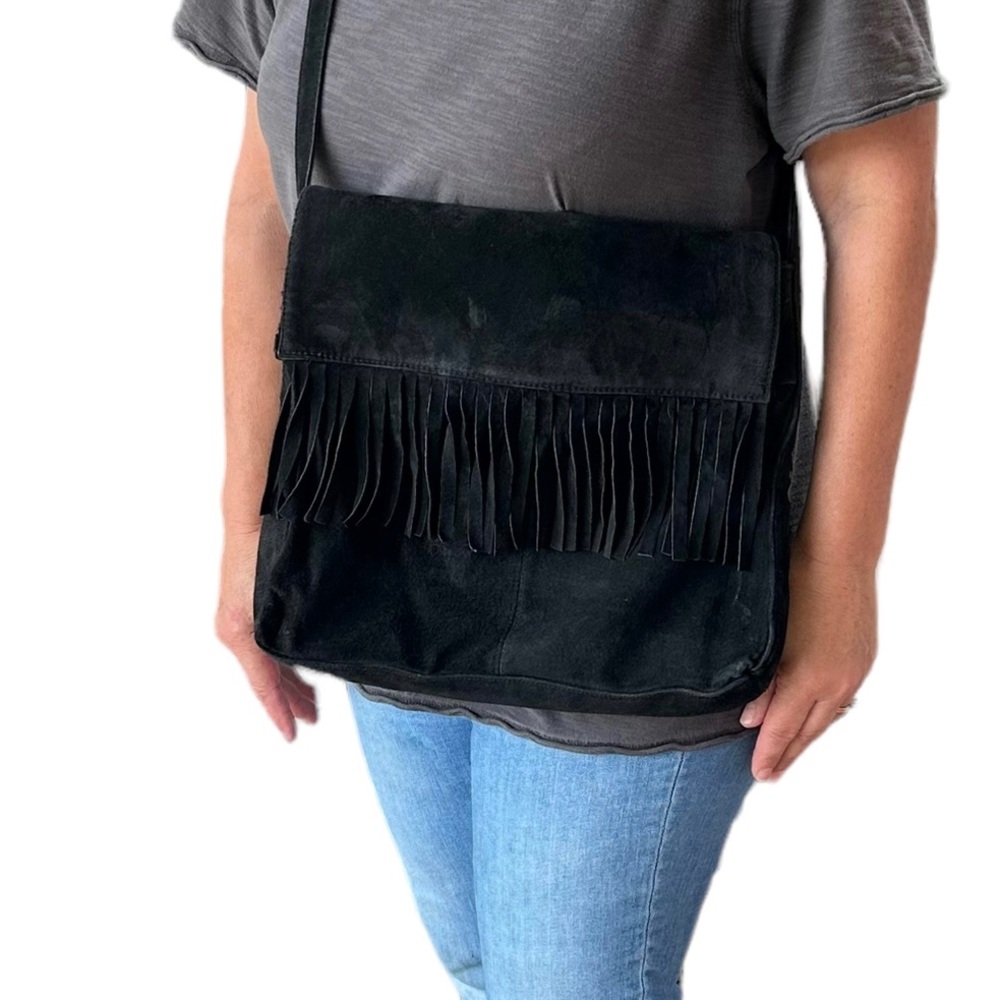 Distressed Leather Fringe Hippy Crossbody